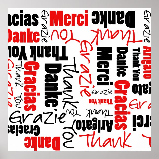 Póster Red Black Gracias Word Cloud (Frente)