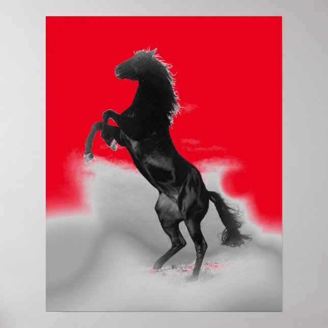 Póster Red Black Gray Rearing Horse Pop Art (Frente)
