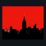 Póster Red Black New York City Silhouette Pop Art Poster<br><div class="desc">Imagen digital nocturna artística en Nueva York en blanco y negro - Las principales ciudades de Estados Unidos</div>