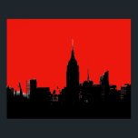 Póster Red Black New York City Silhouette Pop Art Poster<br><div class="desc">Imagen digital nocturna artística en Nueva York en blanco y negro - Las principales ciudades de Estados Unidos</div>