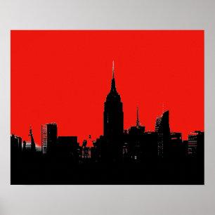 Póster Red Black New York City Silhouette Pop Art Poster
