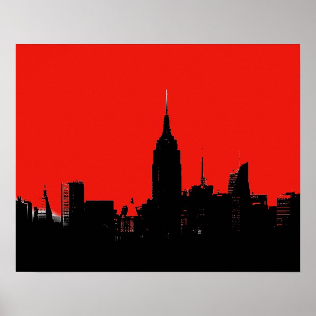 Póster Red Black New York City Silhouette Pop Art Poster (Frente)