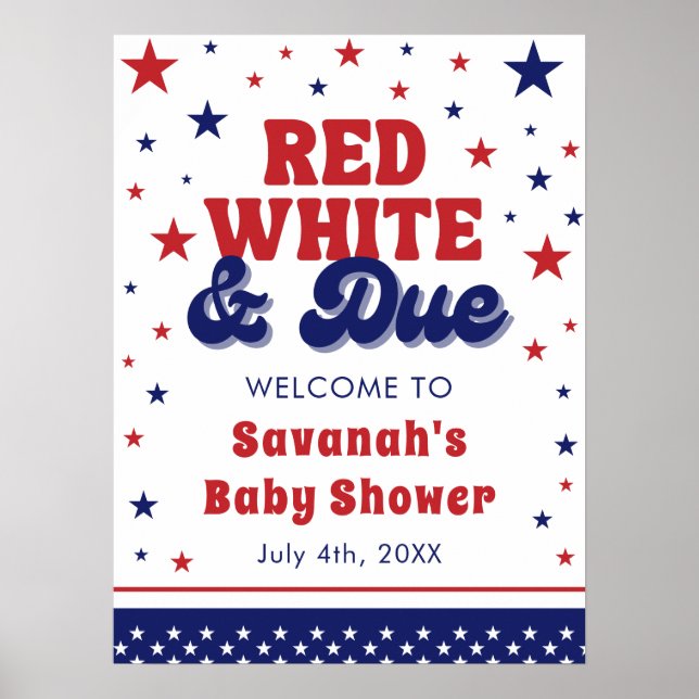 Póster Red, blanco y debido 4 de julio Baby Shower patrió (Frente)