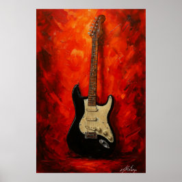 Póster Red Blaze Riffs Fender Stratocaster Art Tribute