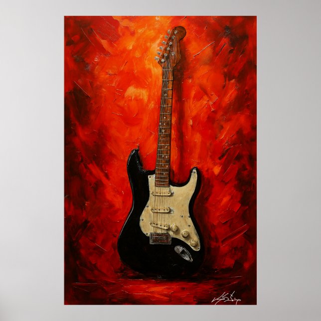Póster Red Blaze Riffs Fender Stratocaster Art Tribute (Frente)
