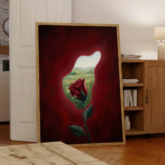 Póster Red Bloom Window – Surreal Floral Wall Art Print (Subido por el creador)