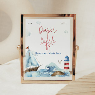 Póster Red Blue Nautical Baby Shower Diaper Raffle