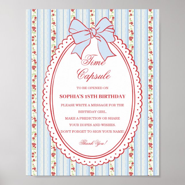 Póster Red & Blue Vintage Fancy Floral Time Capsule Game (Frente)