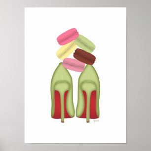 Póster Red Bottoms stilettos shoes, high heels & macarons