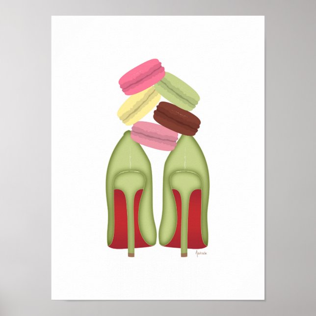 Póster Red Bottoms stilettos shoes, high heels & macarons (Frente)