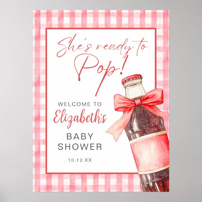 Póster Red Bow Soda Bottle Baby Shower Welcome Sign (Frente)
