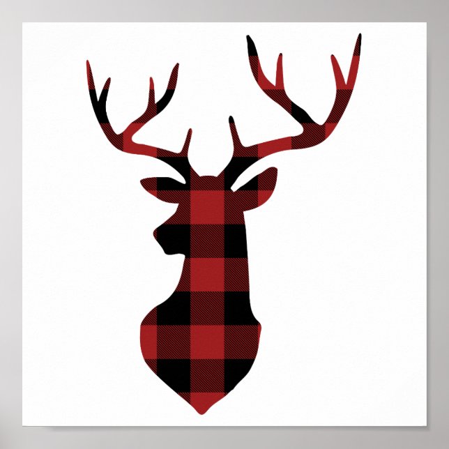 Póster Red Buffalo Plaid Navidades Deer Silhouette (Frente)