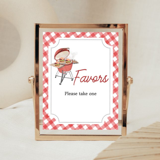 Póster Red Burger BBQ Baby Shower Favores (Backyard BBQ Baby Shower Favors Sign)