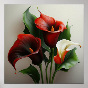 Póster Red Calla Lilies Lily Flor Art Print Poster