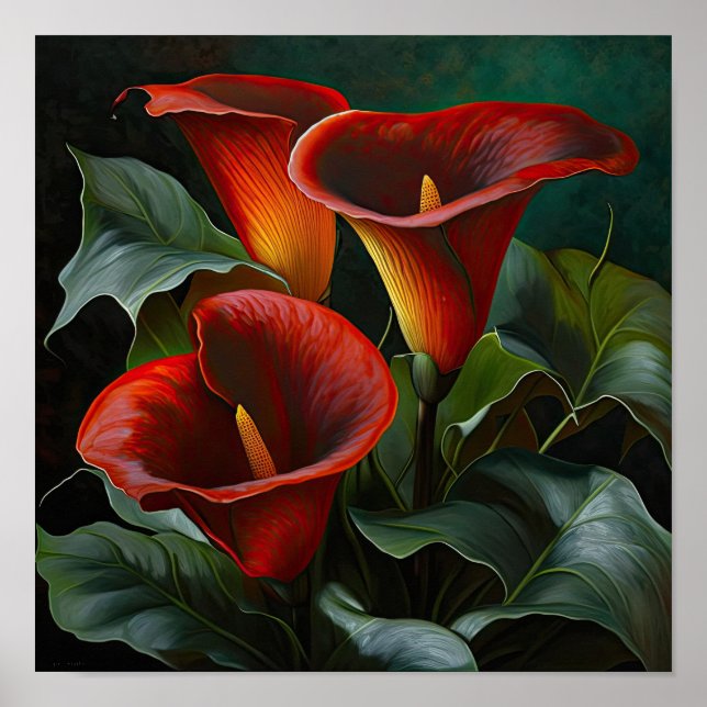 Póster Red Calla Lilies Lily Flor Art Print Poster (Frente)