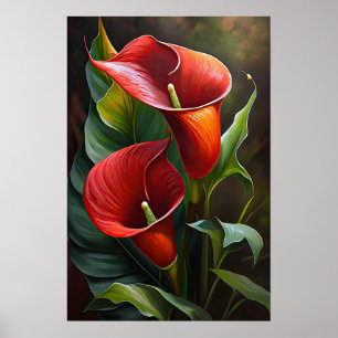 Póster Red Calla Lilies Lily Flor Art Print Poster