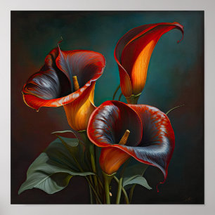 Póster Red Calla Lilies Lily Flor Art Print Poster
