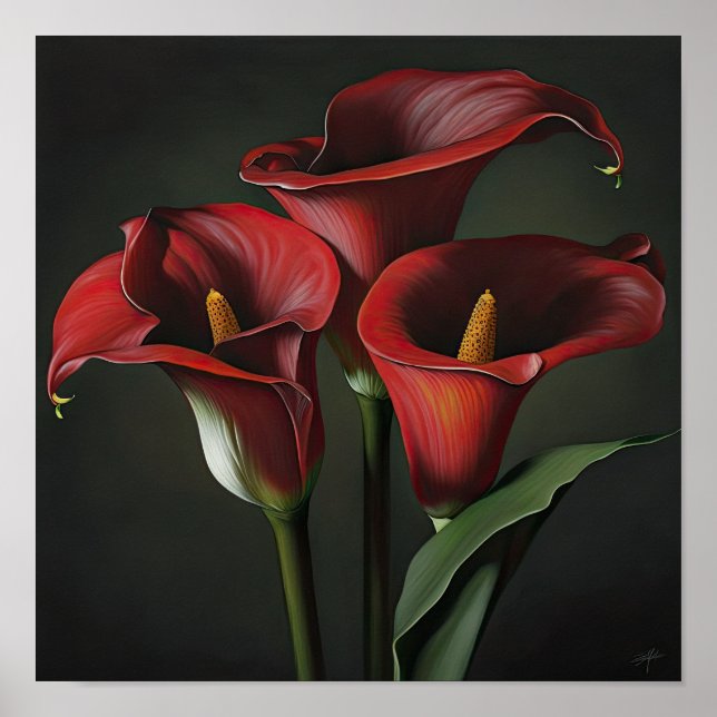 Póster Red Calla Lilies Lily Flor Art Print Poster (Frente)
