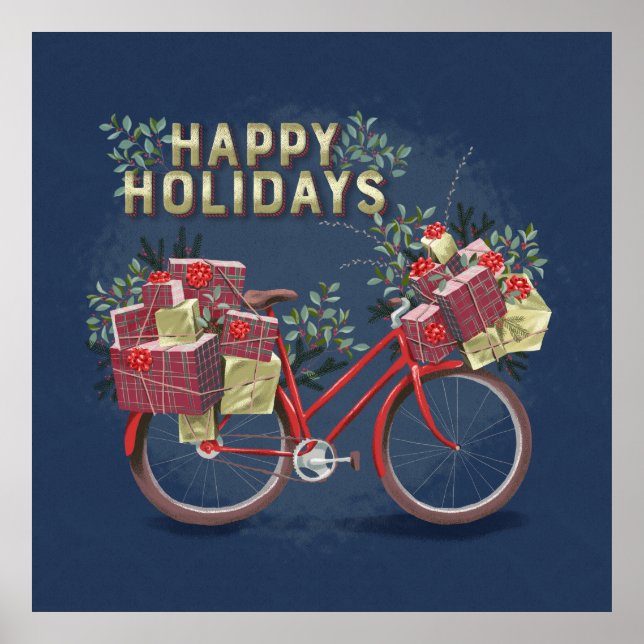 Póster Red Christmas Bicycle with Presents (Frente)