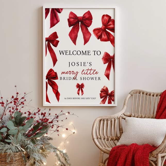 Póster Red Coquette Bows Christmas Winter Bridal Welcome (Red Coquette Bows Christmas Winter Bridal Welcome Poster)