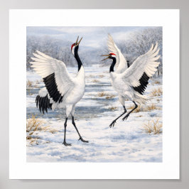 Póster Red-crowned Cranes Dancing in Winter – 