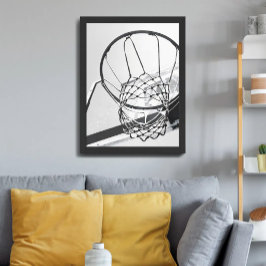 Póster Red de Aro de Baloncesto Negro y Blanco