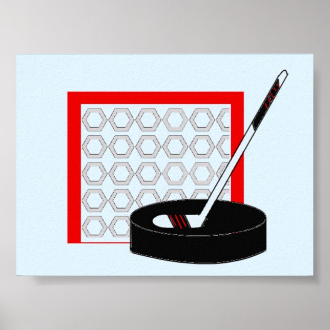Póster Red de hockey, palo y puck (Frente)