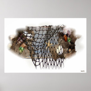 Póster Red de Pescado n Musgo Náutico