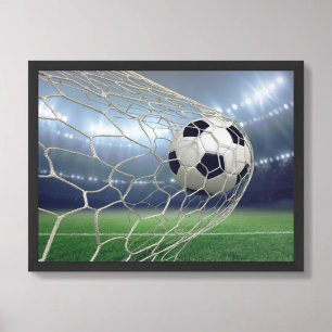Póster Red de porterías de fútbol con luces de estadio