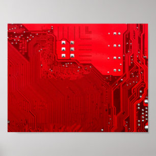 Póster red electronic circuit motherboard pattern texture