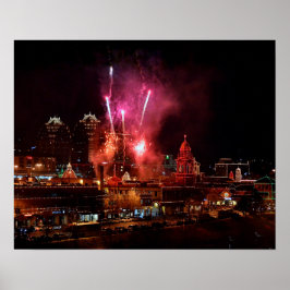 Póster Red Fireworks Over The Kansas City Plaza Lights