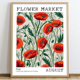 Póster Red Floral Poppy August Birflflflor Market