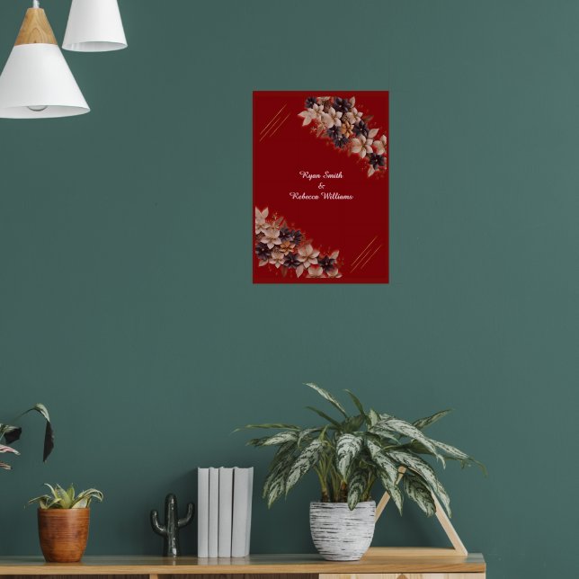 Póster Red Floral Wedding Poster  Elegant Wedding Welcome (Salón 1)