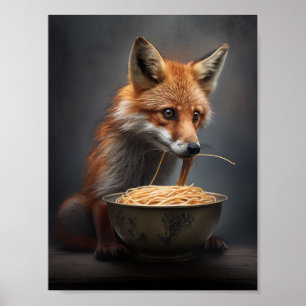 Póster Red Fox comiendo Spaghetti