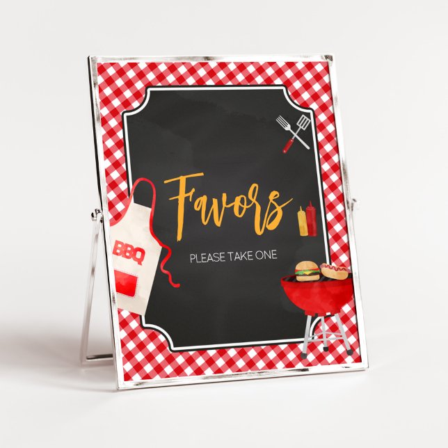 Póster Red Gingham BQ Baby Shower Favores (Burger in the Oven Baby Shower Favors Sign)