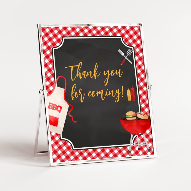 Póster Red Gingham BQ Baby Shower Gracias por venir (Burger in the Oven Baby Shower Thank you for Coming Sign)
