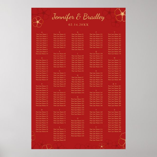 Póster Red Gold Cherry Bloss Seating Chart | Custom Color (Frente)
