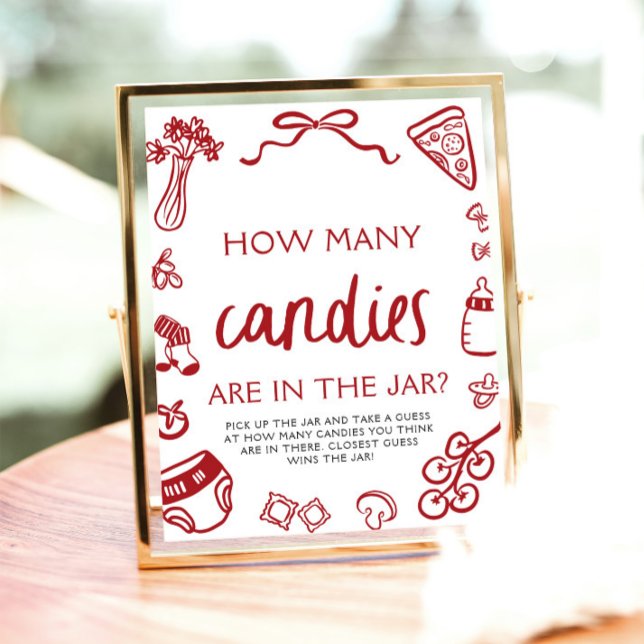 Póster Red Hand Drake Adivina Cuántos Candies Baby Shower (Red Hand Drawn Guess How Many Candies Baby Shower Sign)