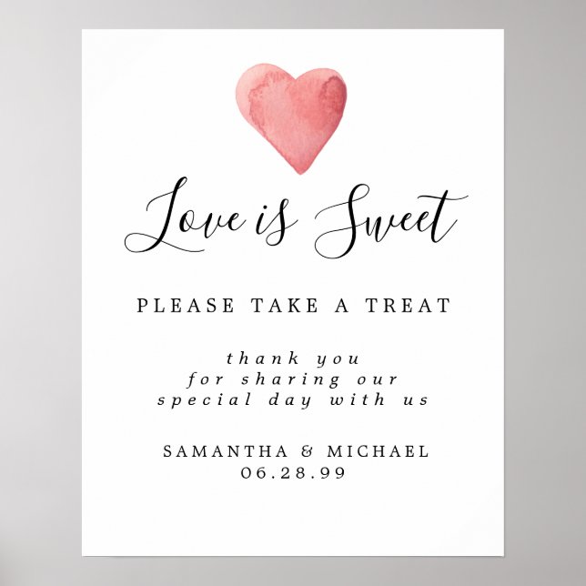 Póster Red Heart Love es Sweet Boda Dessert Bar Rótulo (Frente)