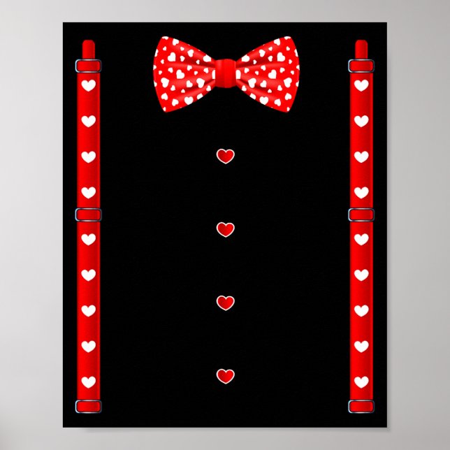Póster Red Hearts Bow Tie Suspenders Valentines Day Costu (Frente)