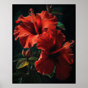 Póster Red Hibiscus Flowers Art Print Poster