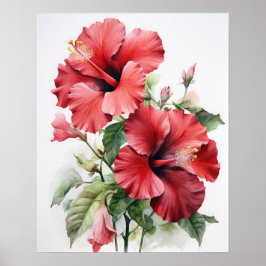 Póster Red Hibiscus Flowers Art Print Poster