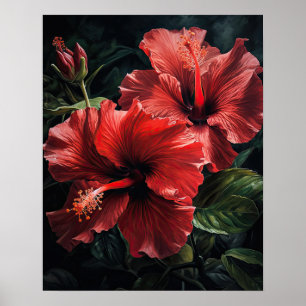 Póster Red Hibiscus Flowers Art Print Poster