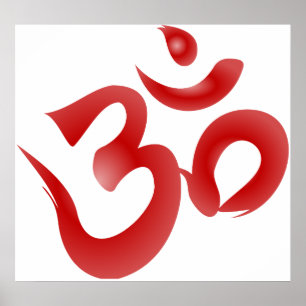 Póster Red Hindu Symbol Om Aum Devanagari Calligraphy