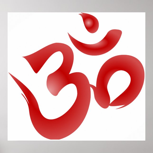 Póster Red Hindu Symbol Om Aum Devanagari Calligraphy (Frente)