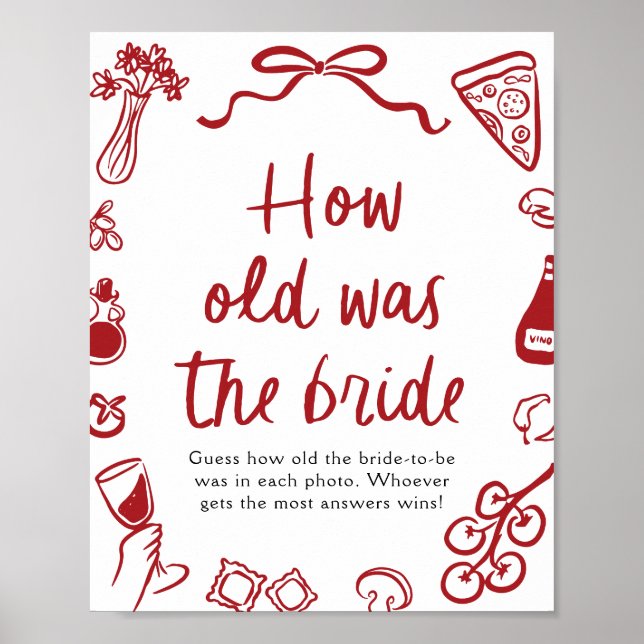 Póster Red Italian Hand Drawn Guess How Old The Bride (Frente)