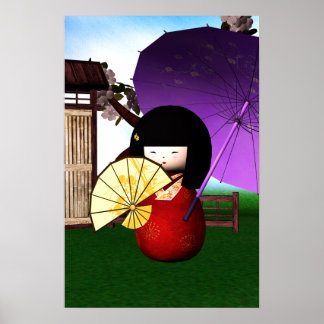 Póster Red Kokeshi Doll Art