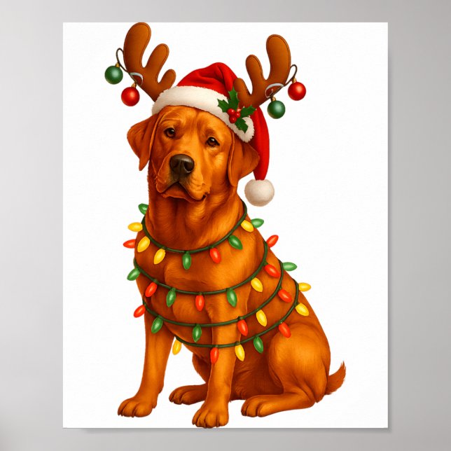 Póster Red Lab Christmas Tree Light Pajama Labrador Dog L (Frente)