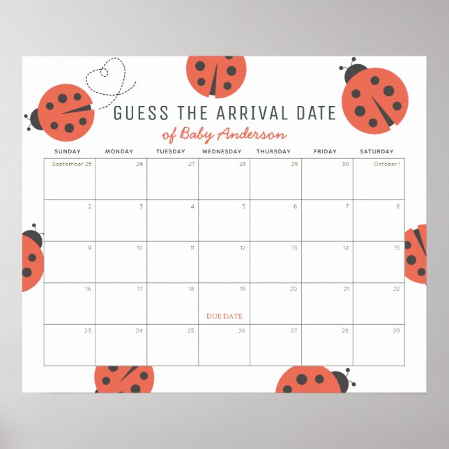 Póster Red Ladybugs Guess The Due Date Calendar (Frente)