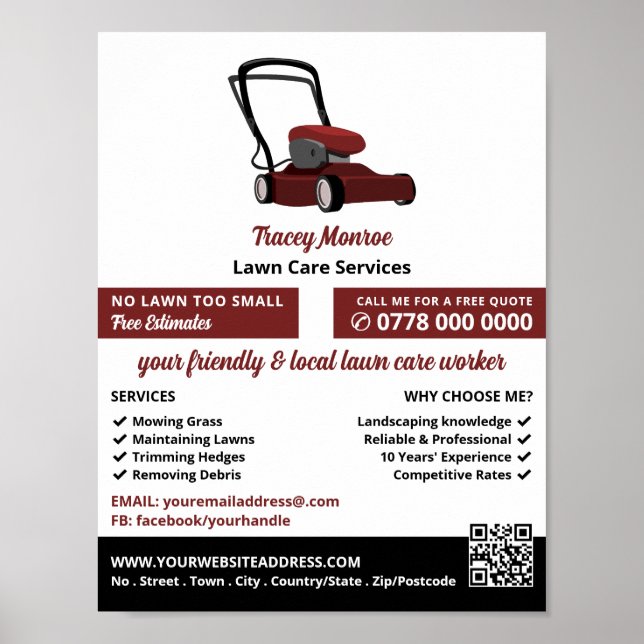 Póster Red Lawn-Mower, Lawn Care Services (Frente)